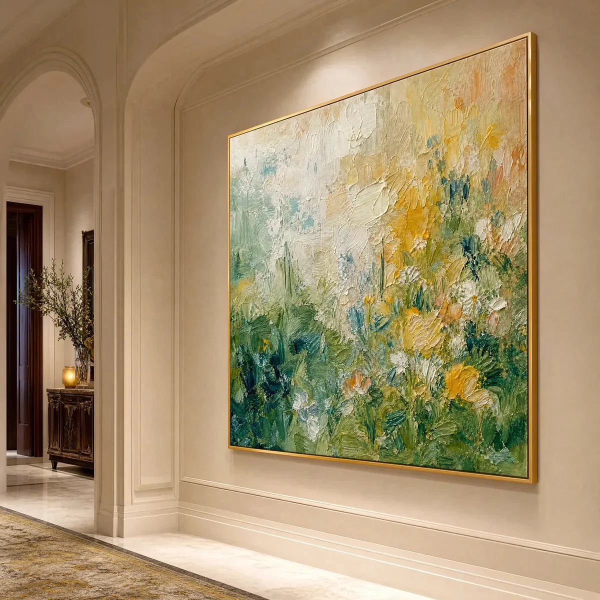 MEADOW'S EMBRACE: Textured Impasto Painting of a Wildflower Field | Abstract mood, soft natural light studio shot