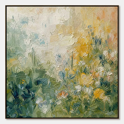 MEADOW'S EMBRACE: Textured Impasto Painting of a Wildflower Field | hanging in living room, Abstract wall art