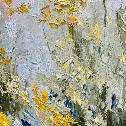 MEADOW'S WHISPER: Impressionist Wildflower Meadow Painting Diptych | rectangular format, hand-painted canvas edge