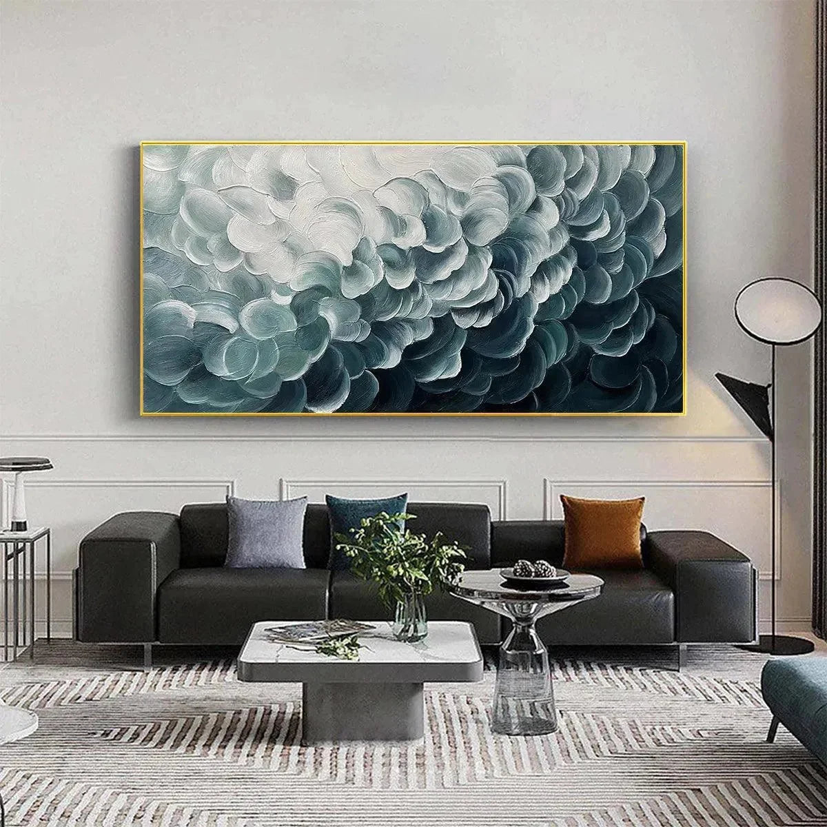 MEDITERRANEAN BREEZE: Abstract Teal White Impasto Oil Painting | Abstract closeup, raised brushwork detail