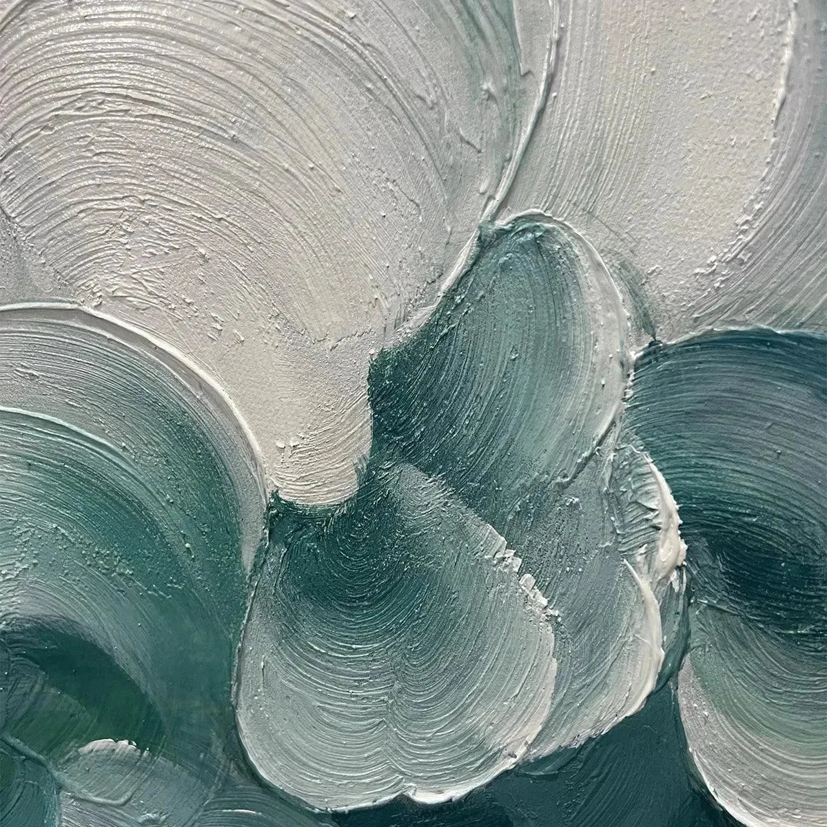 MEDITERRANEAN BREEZE: Abstract Teal White Impasto Oil Painting | rectangular format, hand-painted canvas edge