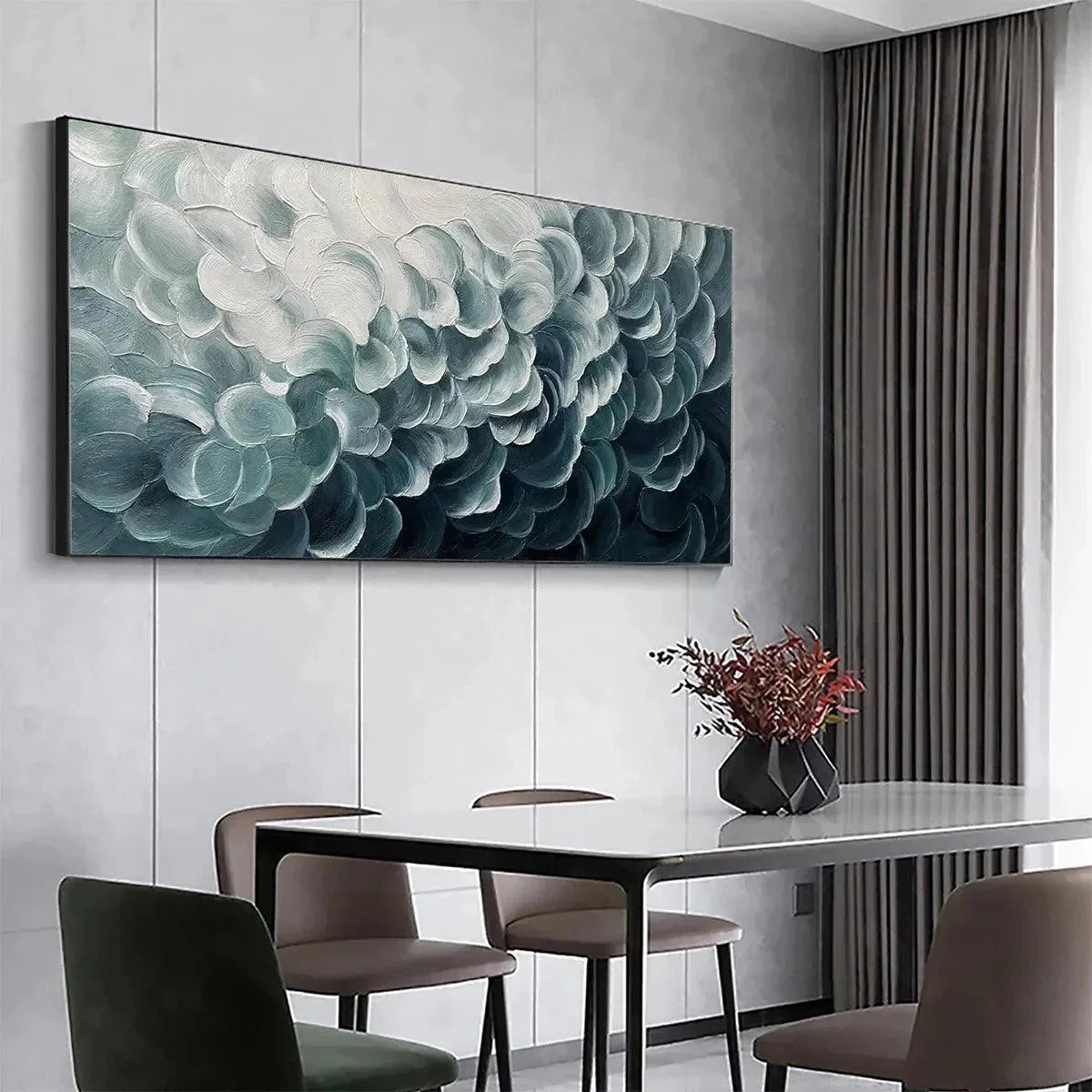 MEDITERRANEAN BREEZE: Abstract Teal White Impasto Oil Painting | Abstract mood, soft natural light studio shot