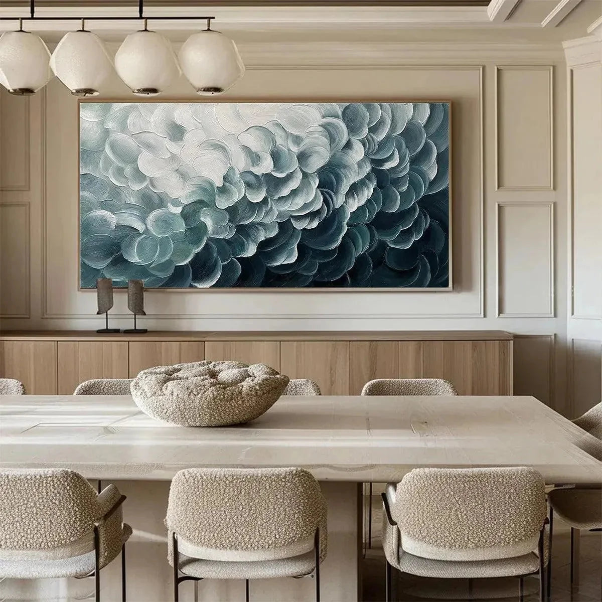 MEDITERRANEAN BREEZE: Abstract Teal White Impasto Oil Painting | green palette, original oil on stretched canvas art
