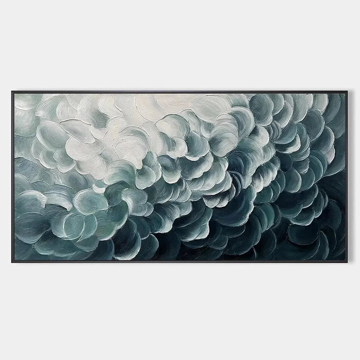 MEDITERRANEAN BREEZE: Abstract Teal White Impasto Oil Painting | hanging in living room, Abstract wall art