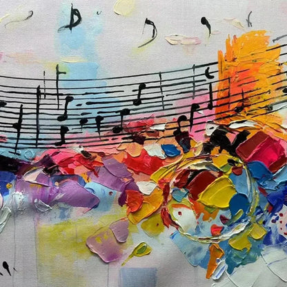 MELODY IN COLOR: Abstract Painting with Musical Notes | rectangular format, hand-painted canvas edge
