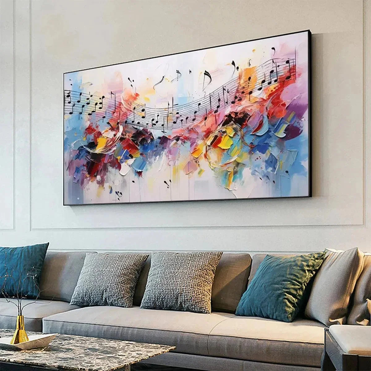 MELODY IN COLOR: Abstract Painting with Musical Notes | rolled canvas, ready for custom framing