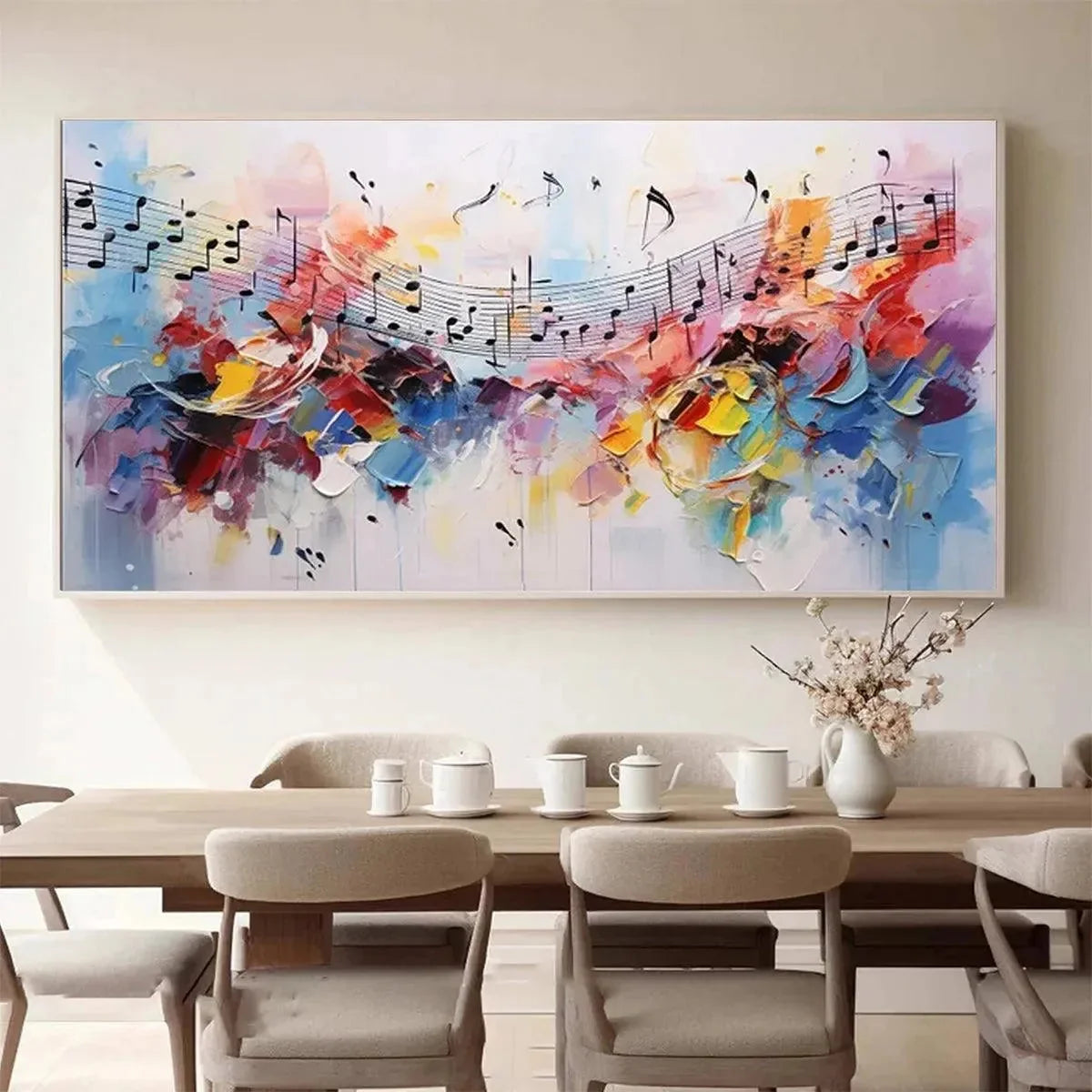 MELODY IN COLOR: Abstract Painting with Musical Notes | multi-color palette, original oil on stretched canvas art