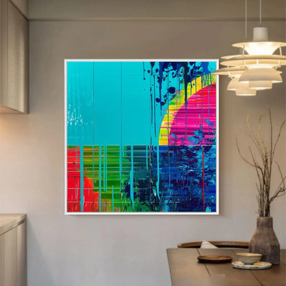 MELTING HORIZON: Vibrant Abstract Glitch Art Oil Painting | Abstract closeup, raised brushwork detail