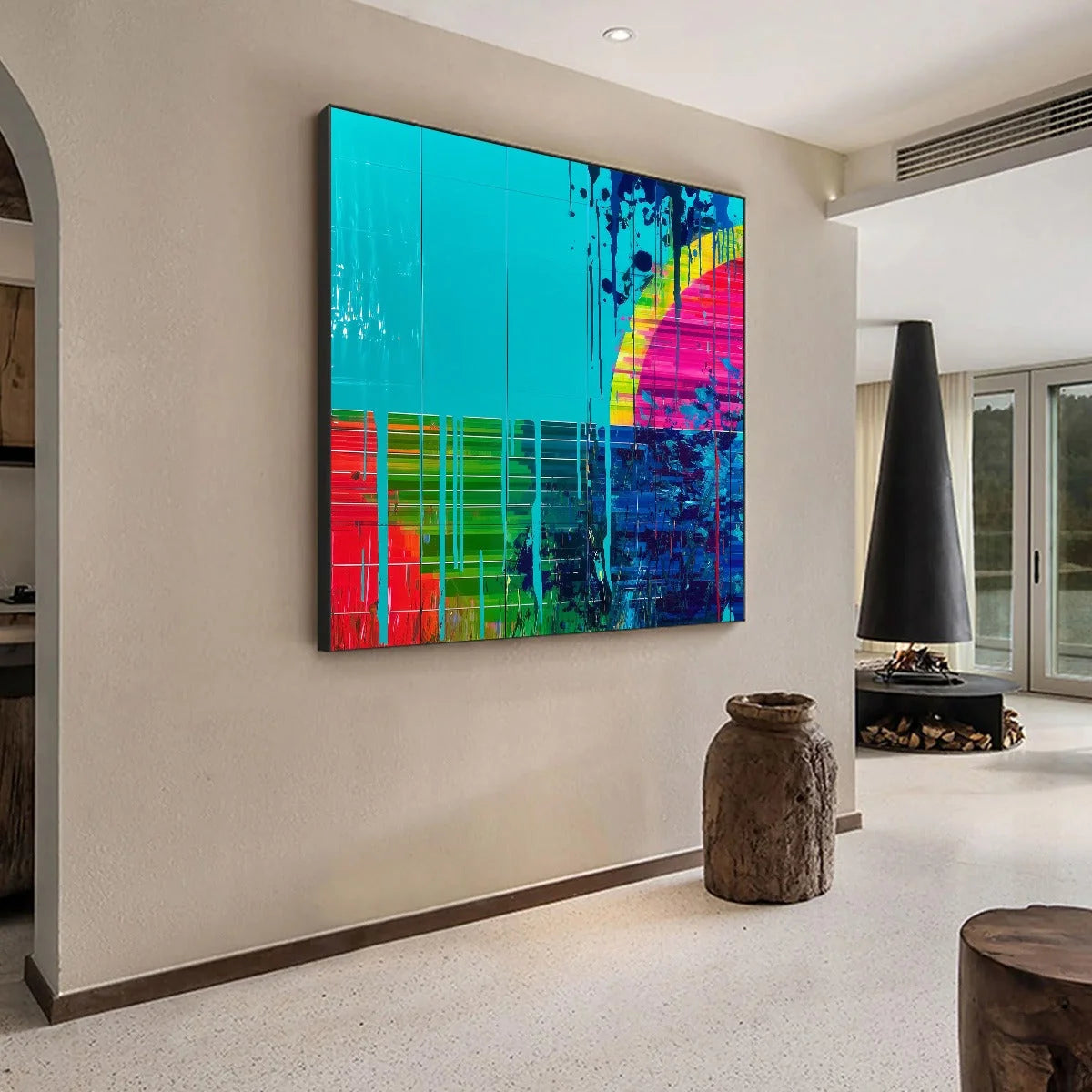MELTING HORIZON: Vibrant Abstract Glitch Art Oil Painting | rolled canvas, ready for custom framing