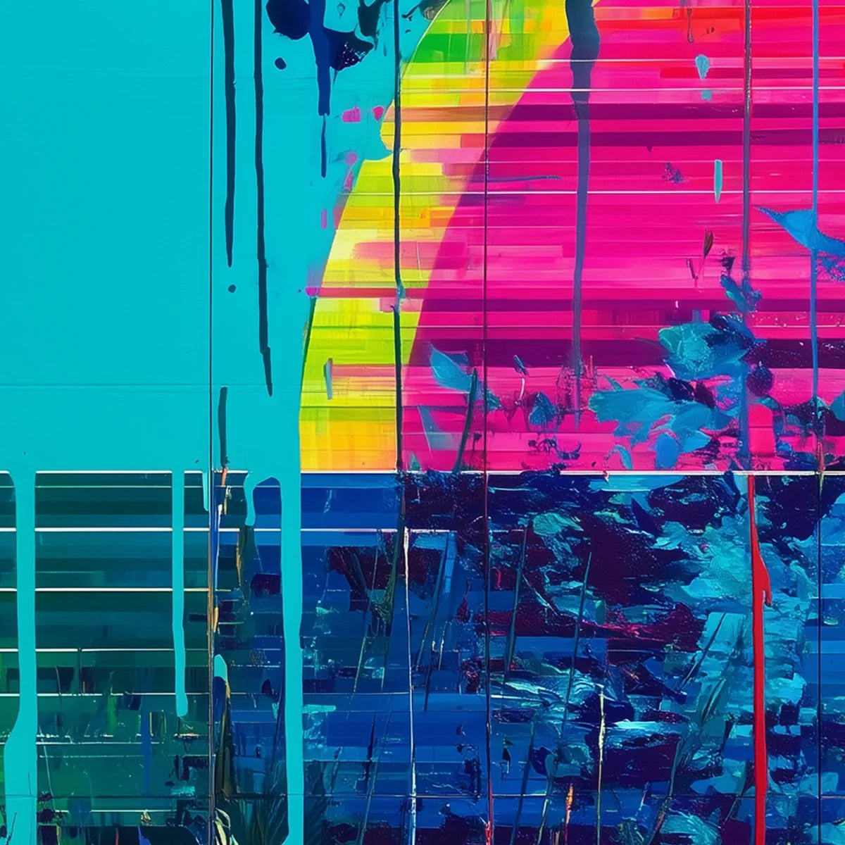 MELTING HORIZON: Vibrant Abstract Glitch Art Oil Painting | multi-color palette, original oil on stretched canvas art