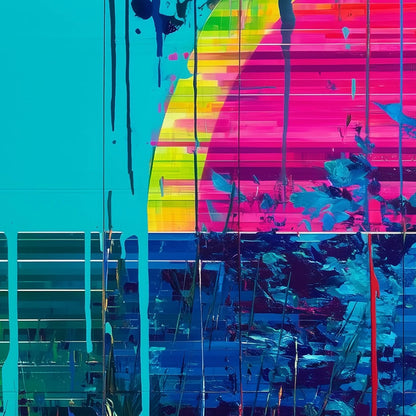 MELTING HORIZON: Vibrant Abstract Glitch Art Oil Painting | multi-color palette, original oil on stretched canvas art