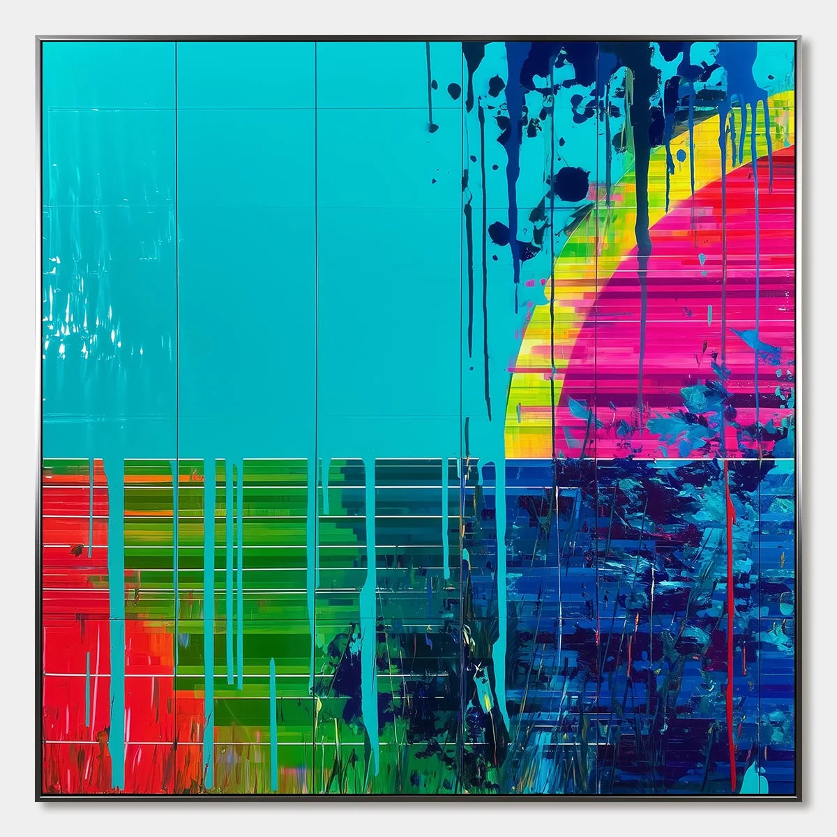 MELTING HORIZON: Vibrant Abstract Glitch Art Oil Painting | hanging in living room, Abstract wall art