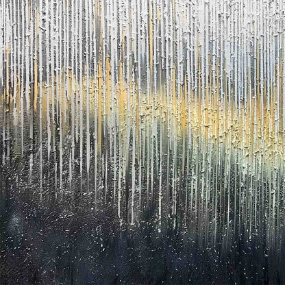 METALLIC CASCADE: Large Textured Abstract Gold and Silver Horizontal Painting | rectangular format, hand-painted canvas edge