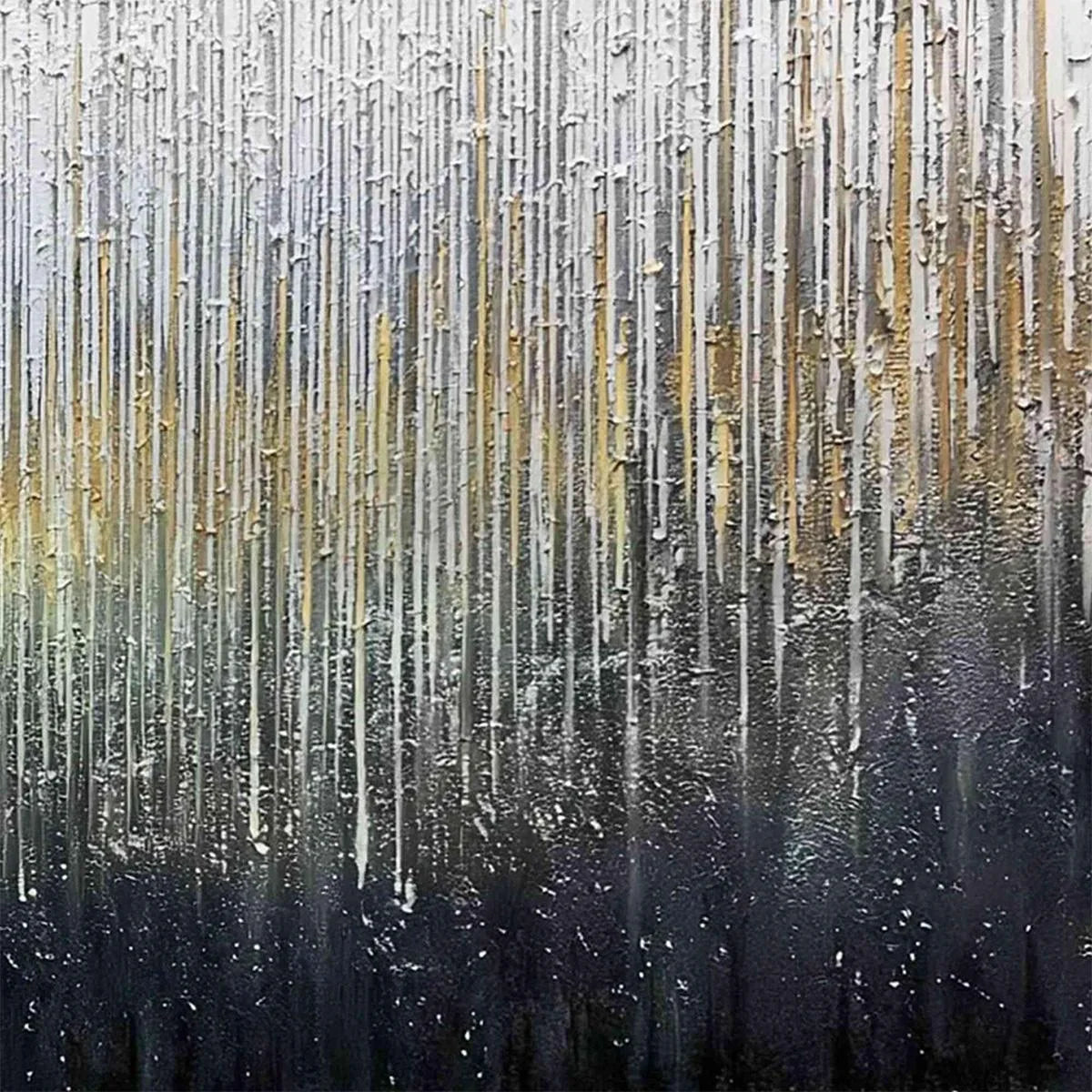 METALLIC CASCADE: Large Textured Abstract Gold and Silver Horizontal Painting | rolled canvas, ready for custom framing