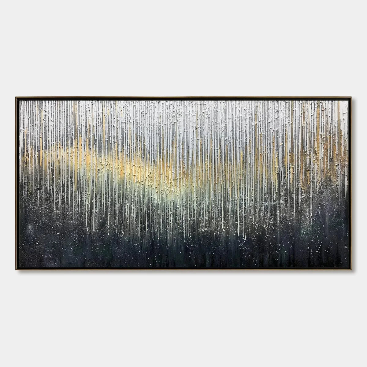 METALLIC CASCADE: Large Textured Abstract Gold and Silver Horizontal Painting | hanging in living room, Abstract wall art