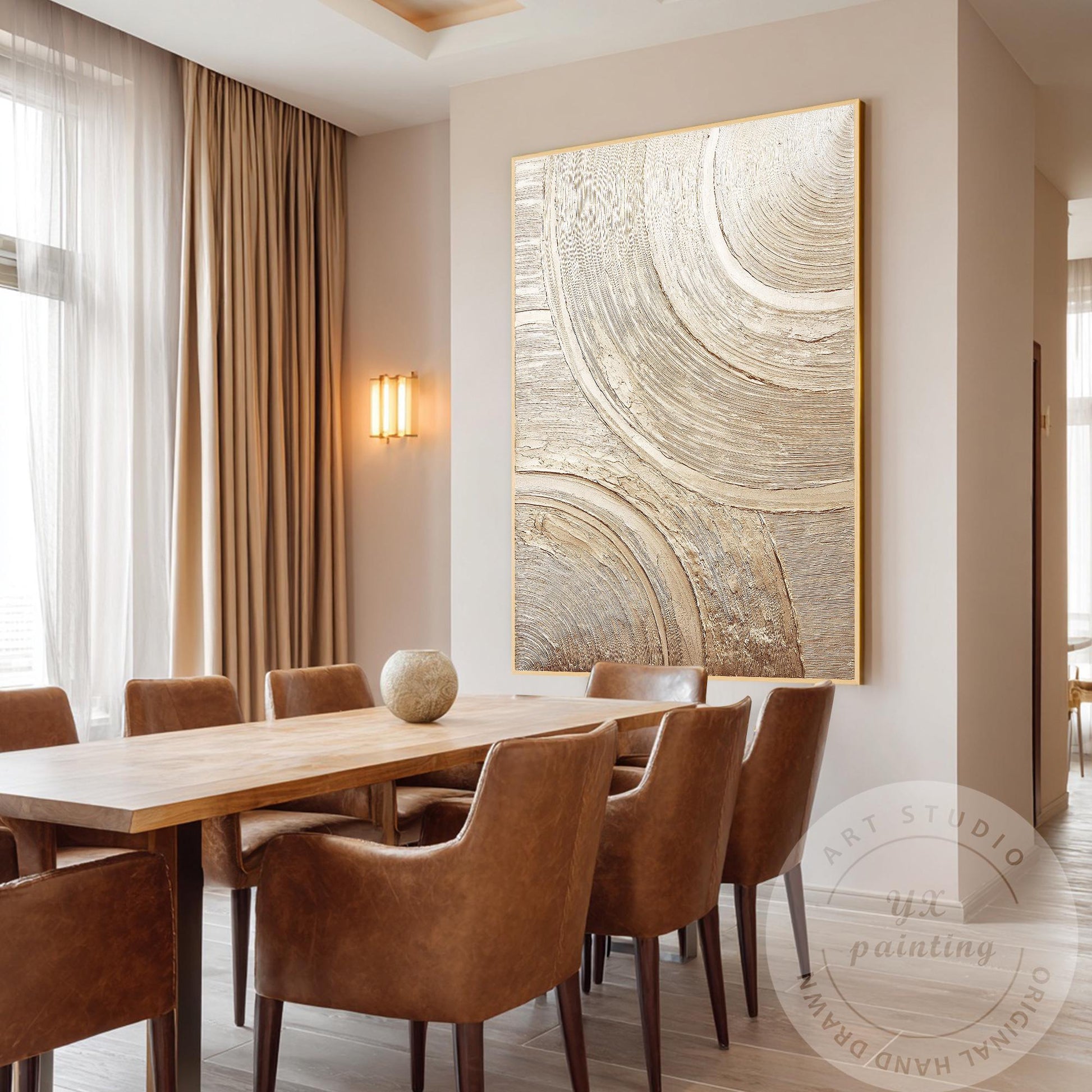 Metallic Textured Abstract Wall Art, Gold Circular Relief Painting, Luxury Minim #2