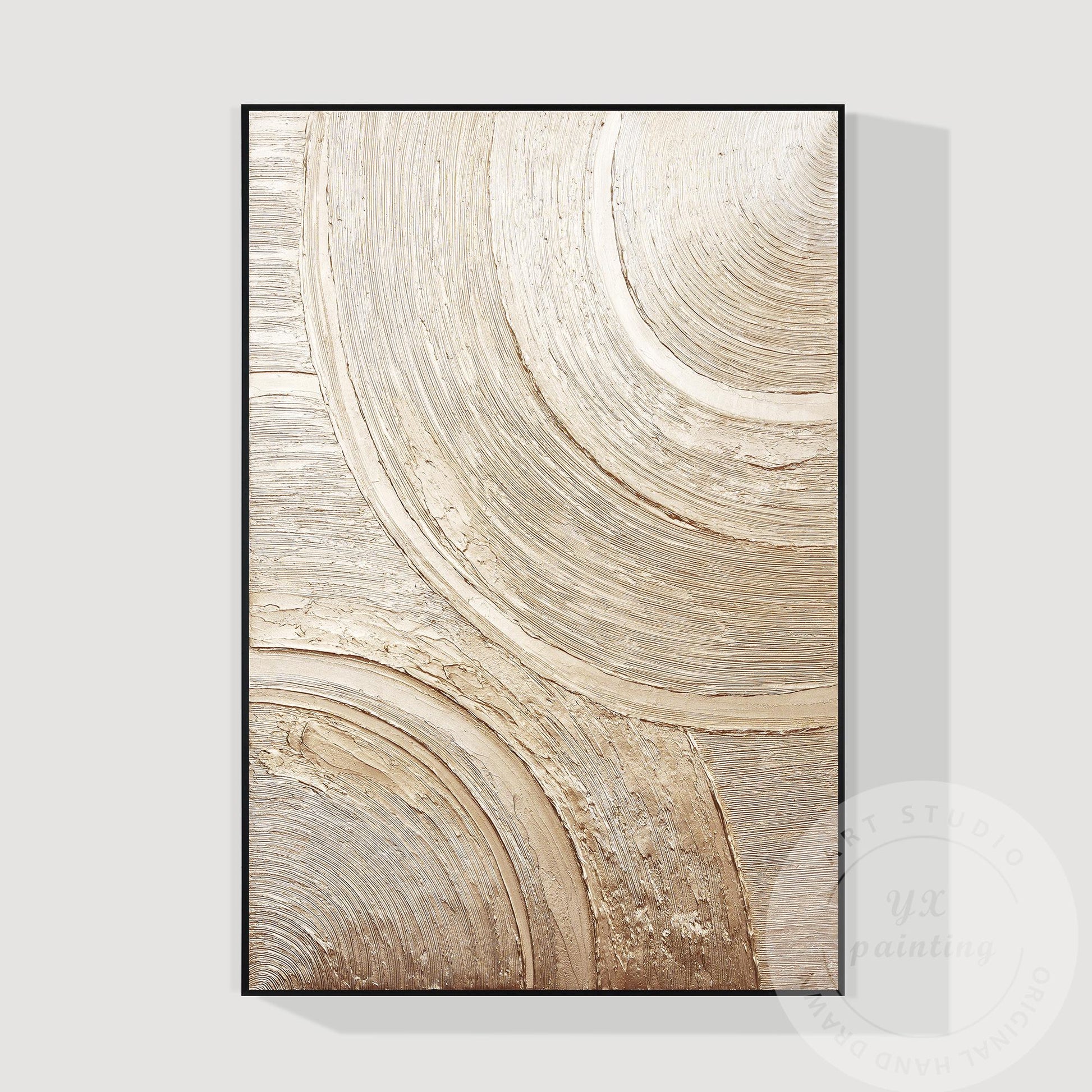 Metallic Textured Abstract Wall Art, Gold Circular Relief Painting, Luxury Minim #11