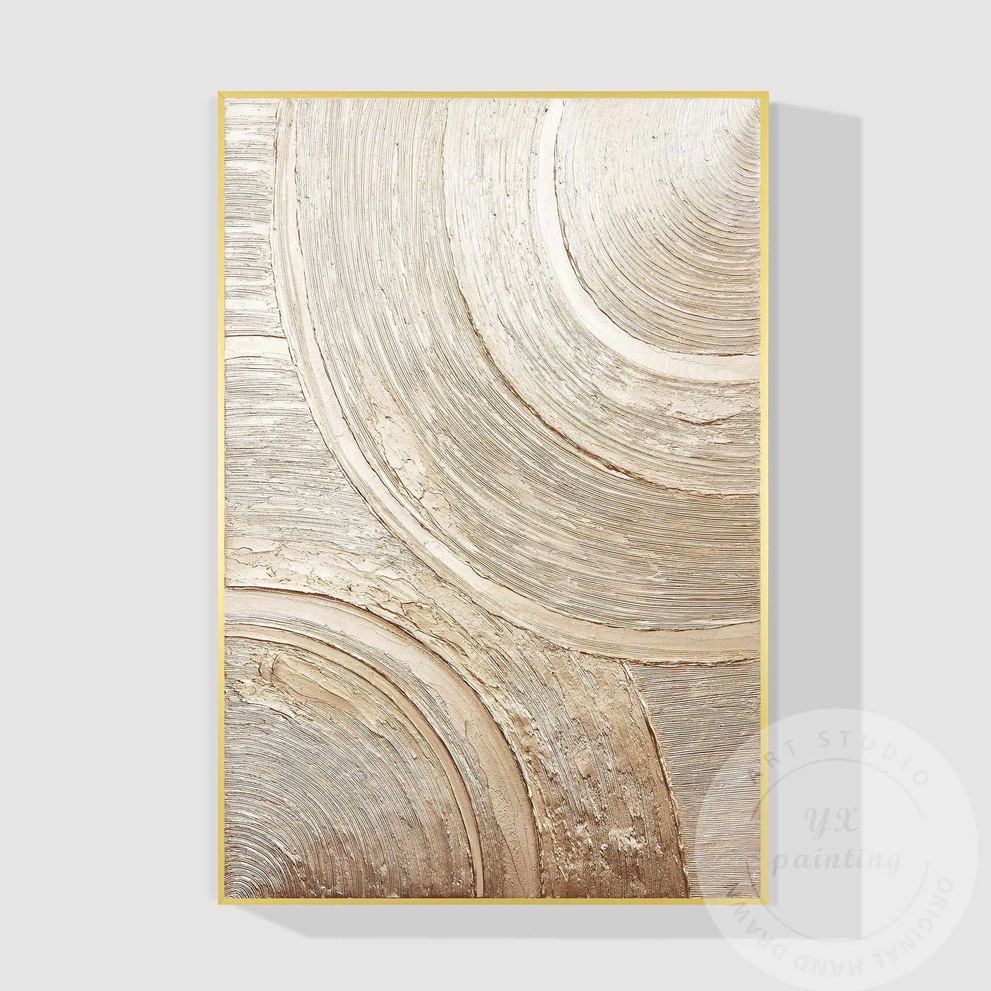 Metallic Textured Abstract Wall Art, Gold Circular Relief Painting, Luxury Minim #13