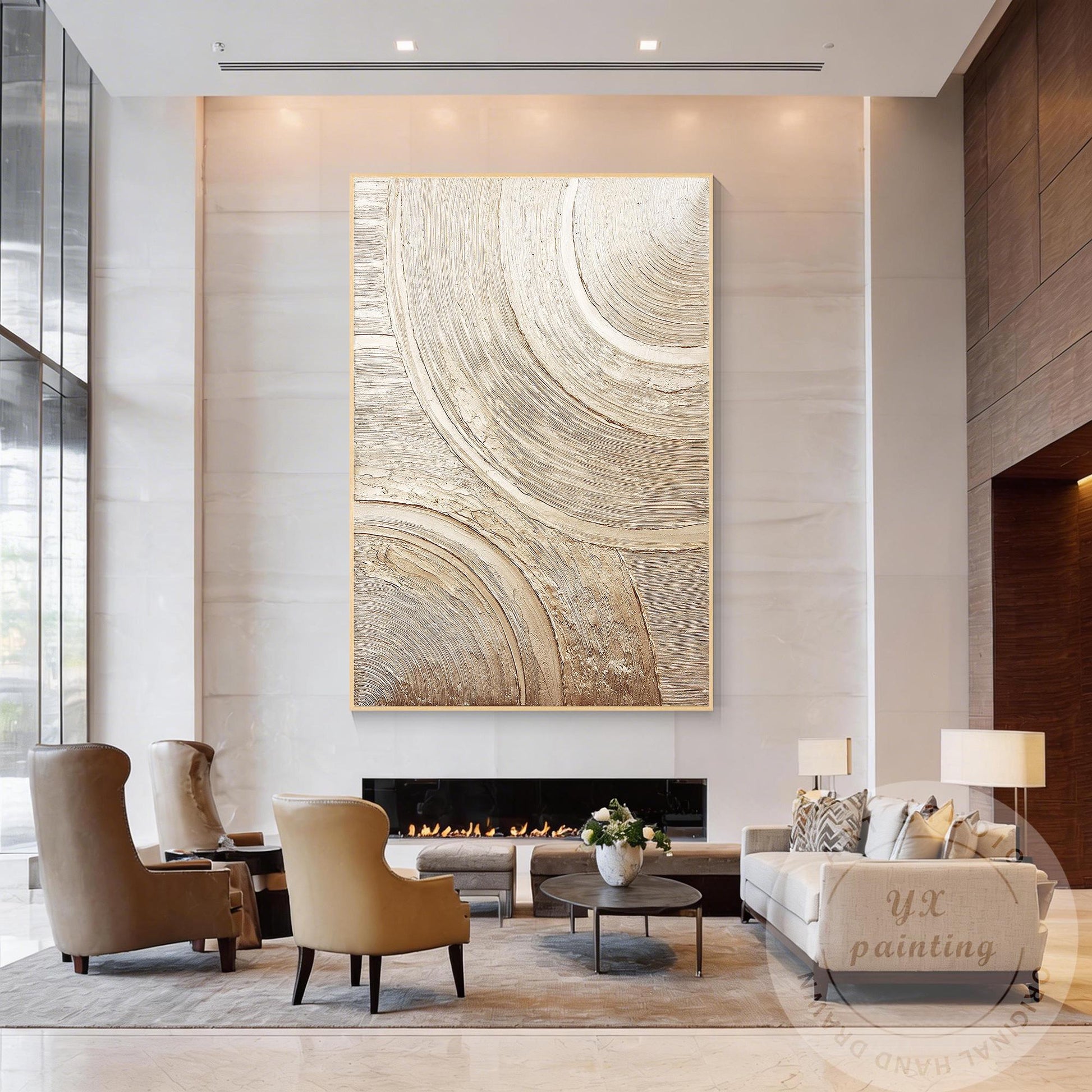Metallic Textured Abstract Wall Art, Gold Circular Relief Painting, Luxury Minim #3