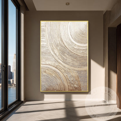 Metallic Textured Abstract Wall Art, Gold Circular Relief Painting, Luxury Minim #4
