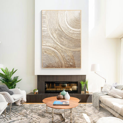Metallic Textured Abstract Wall Art, Gold Circular Relief Painting, Luxury Minim #5