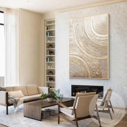 Metallic Textured Abstract Wall Art, Gold Circular Relief Painting, Luxury Minim #6