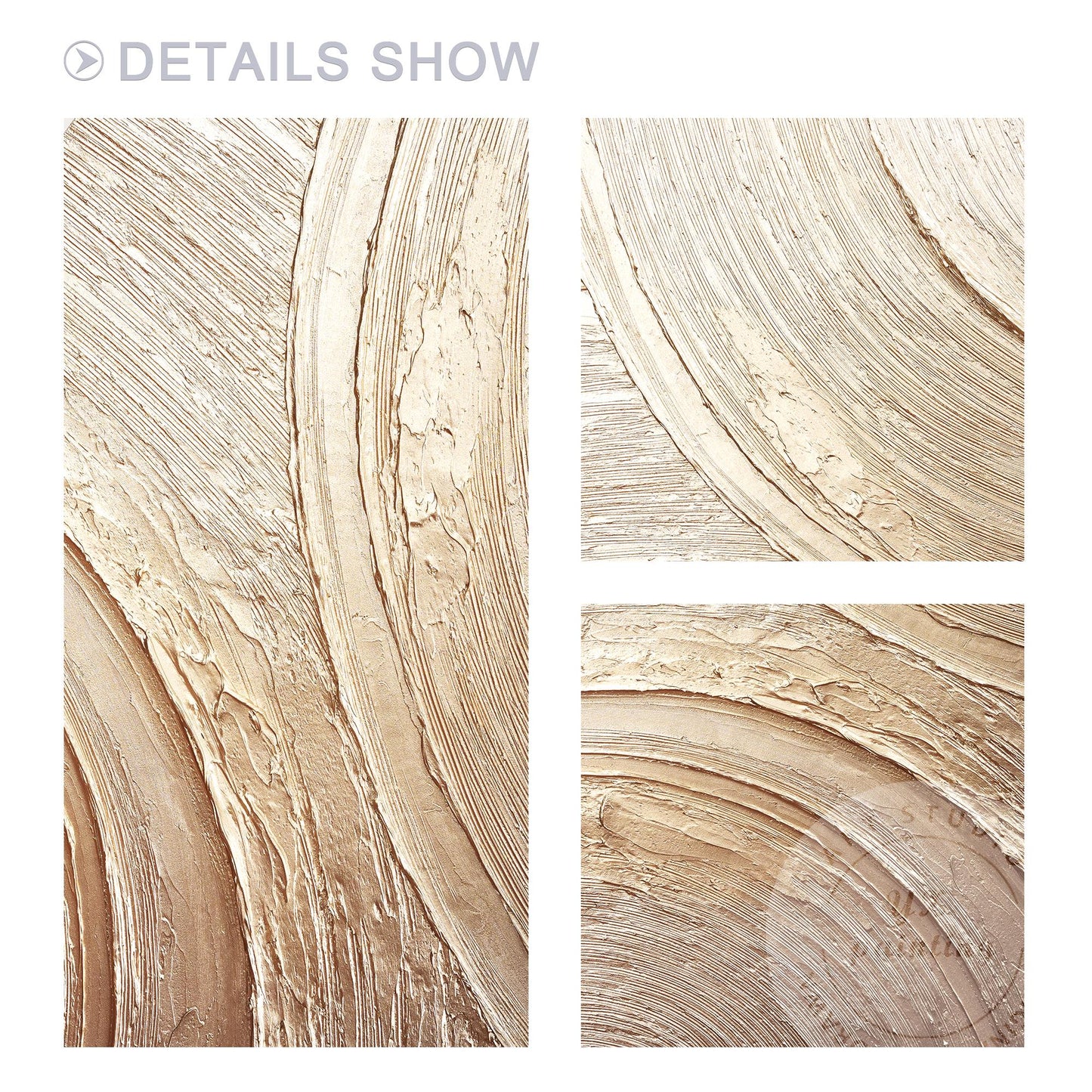 Metallic Textured Abstract Wall Art, Gold Circular Relief Painting, Luxury Minim #8