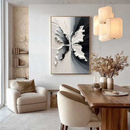 METAMORPHOSIS: Heavy Texture Black and White Butterfly Painting | Abstract mood, soft natural light studio shot