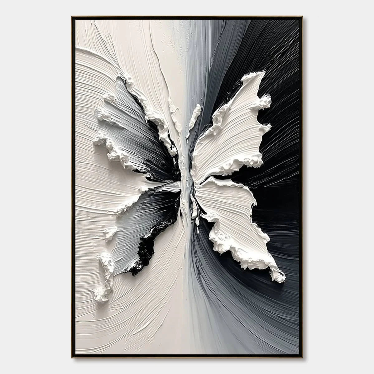 METAMORPHOSIS: Heavy Texture Black and White Butterfly Painting | hanging in living room, Abstract wall art