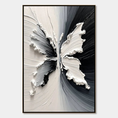 METAMORPHOSIS: Heavy Texture Black and White Butterfly Painting | hanging in living room, Abstract wall art