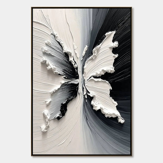METAMORPHOSIS: Heavy Texture Black and White Butterfly Painting | hanging in living room, Abstract wall art