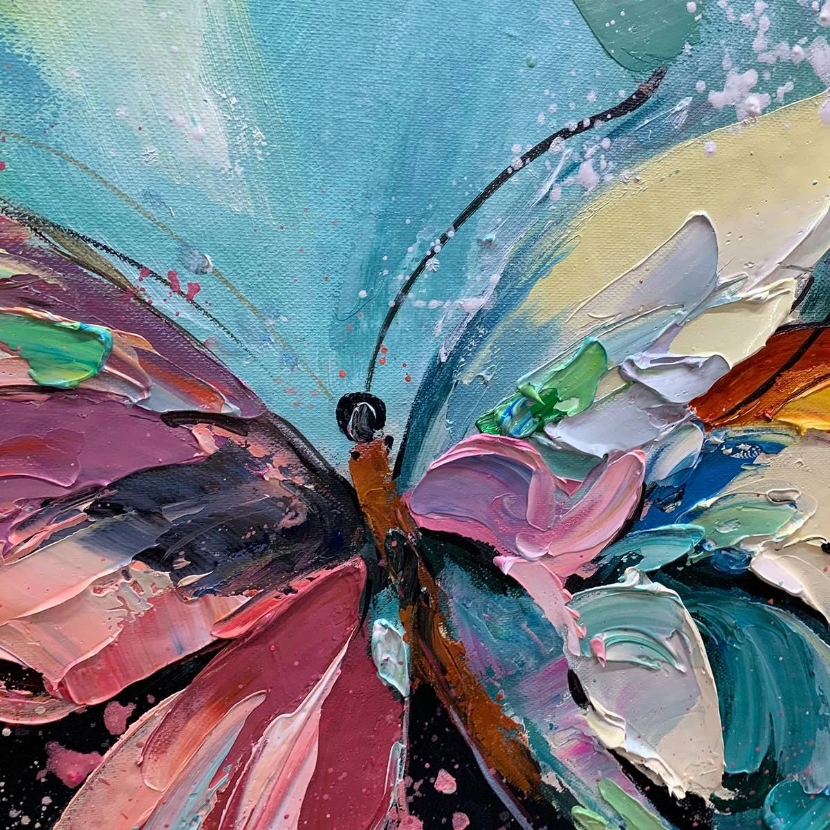 METAMORPHOSIS: Textured Impasto Colorful Butterfly Oil Painting | rectangular format, hand-painted canvas edge