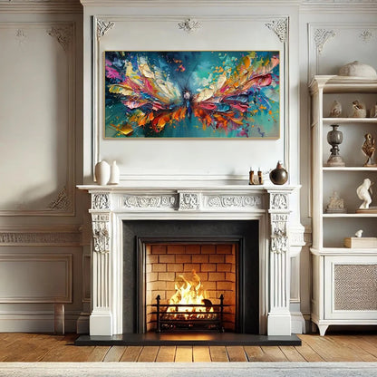 METAMORPHOSIS: Textured Impasto Colorful Butterfly Oil Painting | Abstract mood, soft natural light studio shot