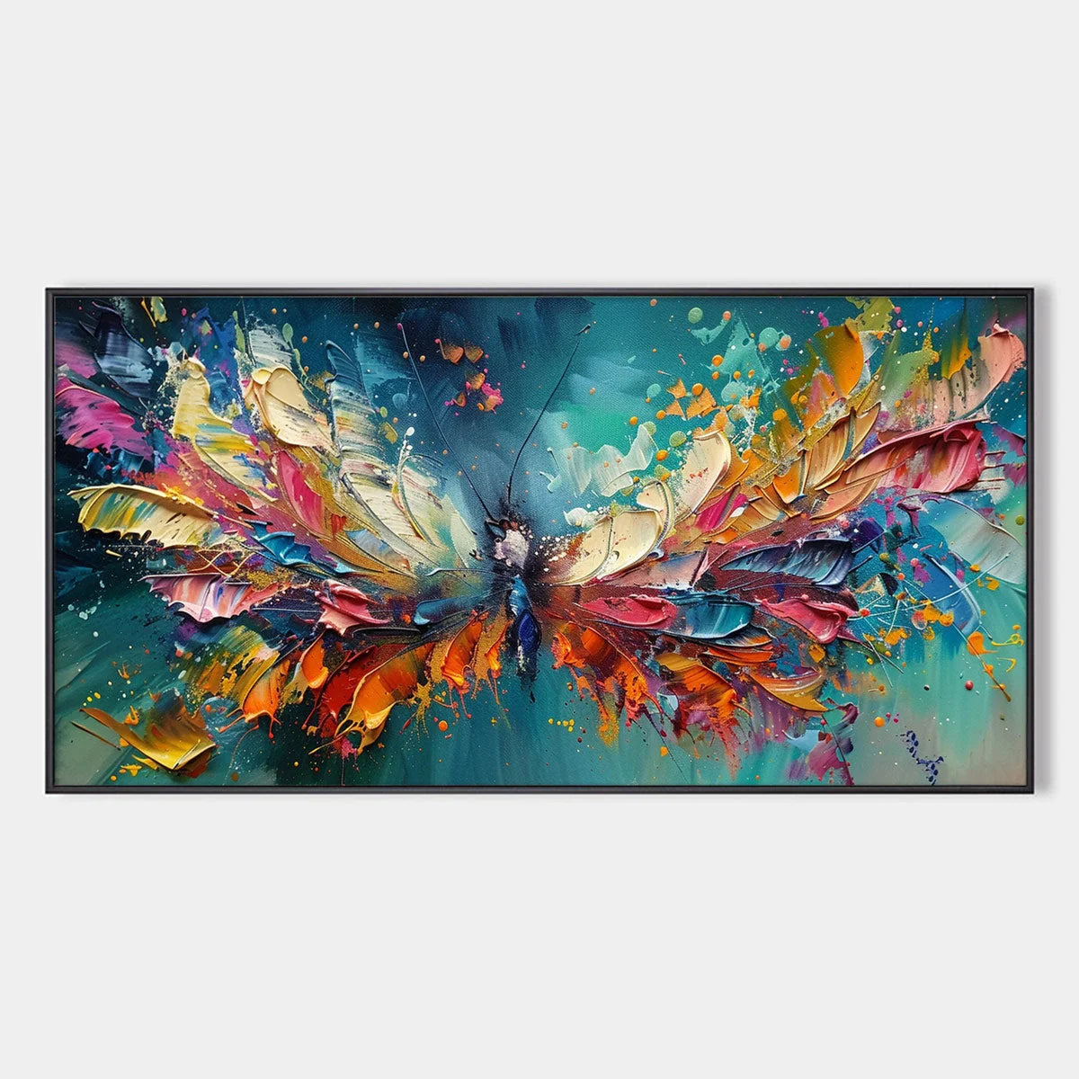 METAMORPHOSIS: Textured Impasto Colorful Butterfly Oil Painting | hanging in living room, Abstract wall art