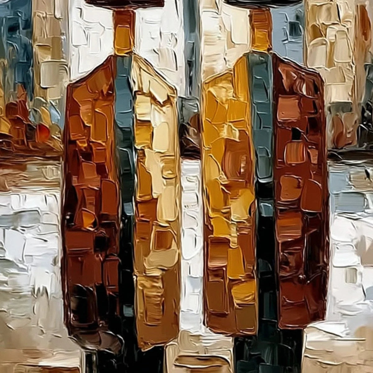 METROPOLIS DUO: Textured Palette Knife Painting of Figures in a City | rolled canvas, ready for custom framing
