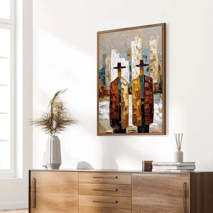 METROPOLIS DUO: Textured Palette Knife Painting of Figures in a City | multi-color palette, original oil on stretched canvas art