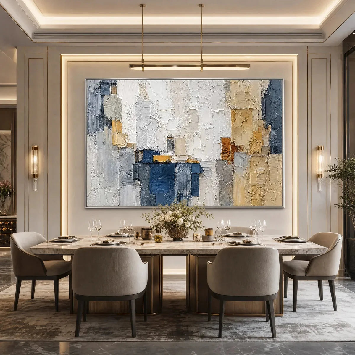 METROPOLIS: Textured Abstract Cityscape Impasto Painting | black frame version on white wall