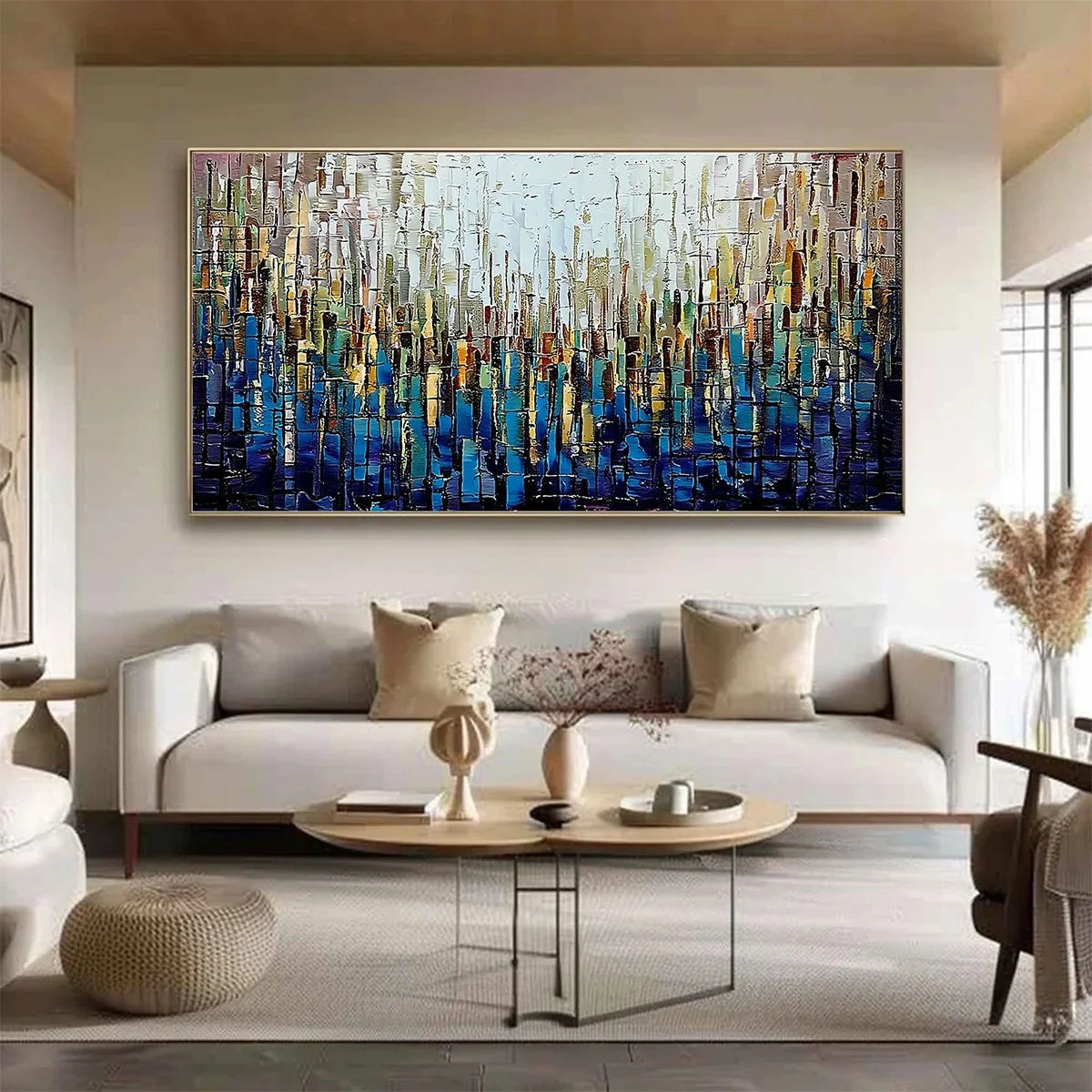 METROPOLITAN GLEAM: Large Abstract Cityscape Palette Knife Painting | Abstract closeup, raised brushwork detail