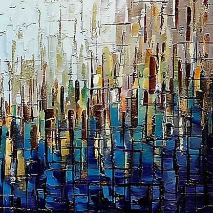 METROPOLITAN GLEAM: Large Abstract Cityscape Palette Knife Painting | rolled canvas, ready for custom framing