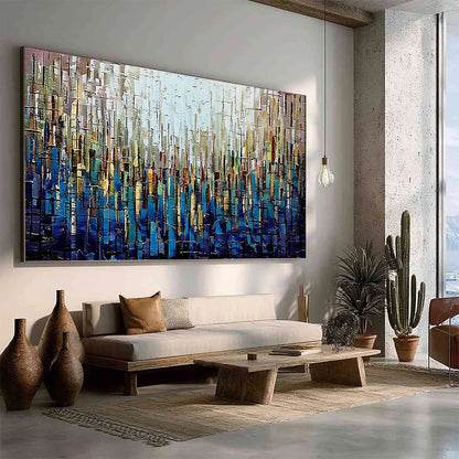 METROPOLITAN GLEAM: Large Abstract Cityscape Palette Knife Painting | multi-color palette, original oil on stretched canvas art