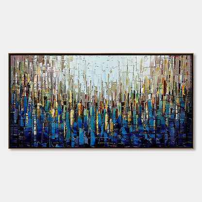 METROPOLITAN GLEAM: Large Abstract Cityscape Palette Knife Painting | hanging in living room, Abstract wall art
