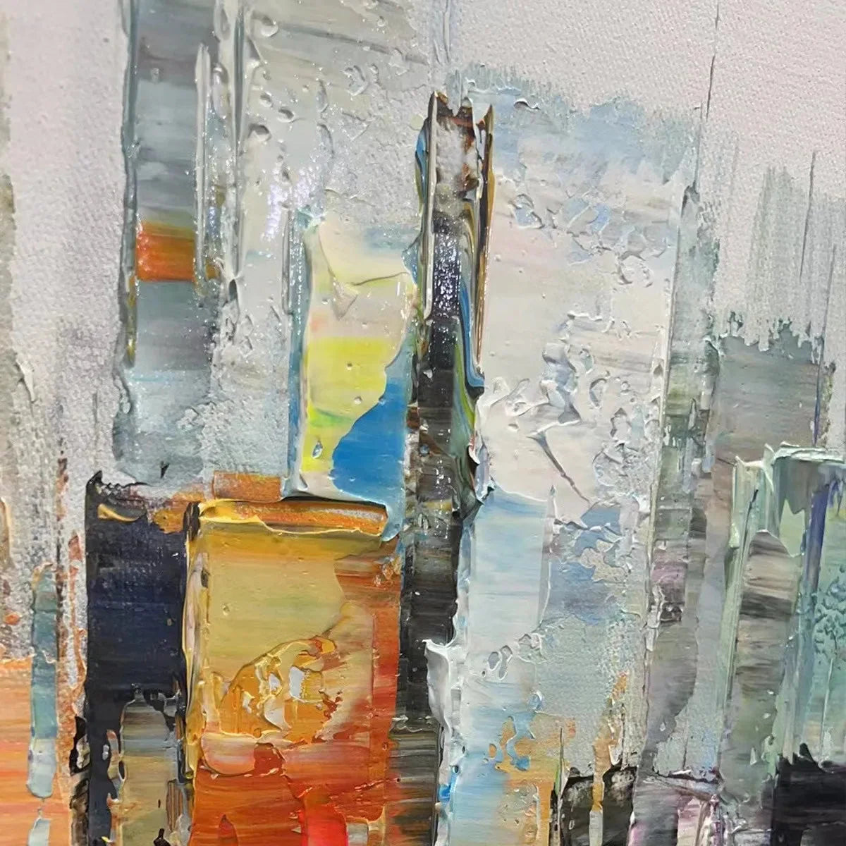 METROPOLITAN REFLECTIONS: Panoramic Cityscape Oil Painting | rolled canvas, ready for custom framing
