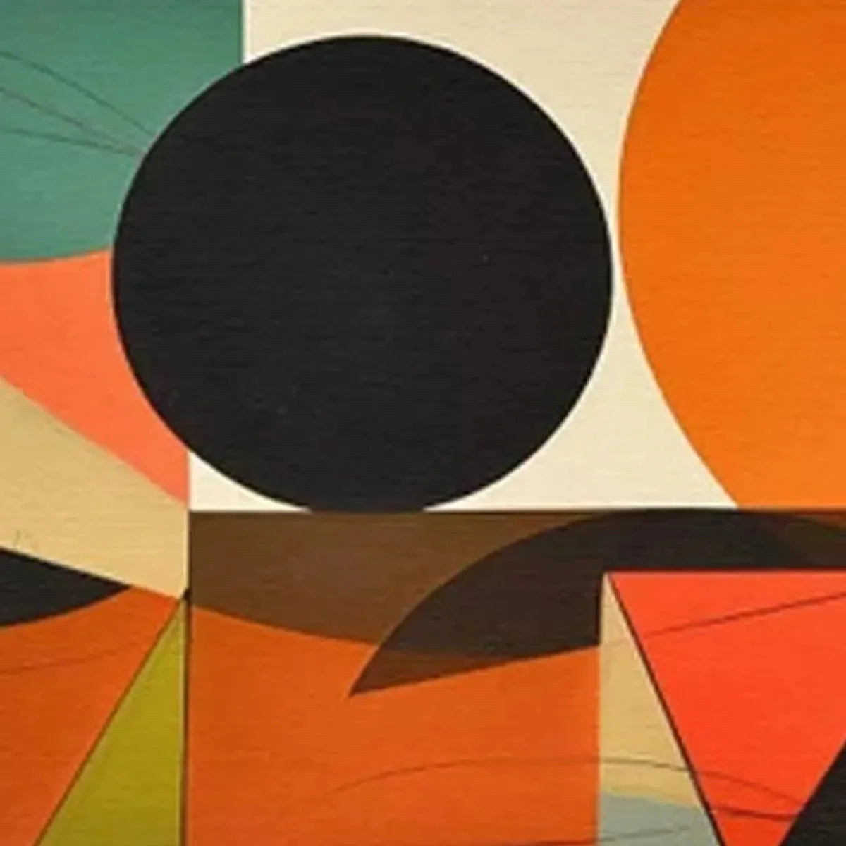 MID-CENTURY MODERN GEOMETRIC PANORAMIC: Abstract Painting, Panoramic Wall Art, Mid-Century Modern Decor | rectangular format, hand-painted canvas edge