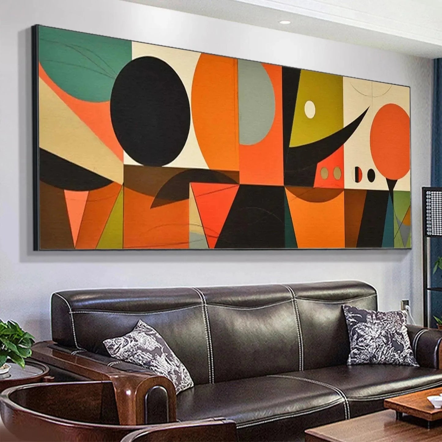 MID-CENTURY MODERN GEOMETRIC PANORAMIC: Abstract Painting, Panoramic Wall Art, Mid-Century Modern Decor | rolled canvas, ready for custom framing