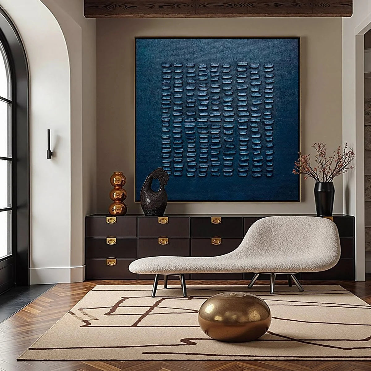 MIDNIGHT CODE: Textured Minimalist Geometric Abstract Oil Painting | rolled canvas, ready for custom framing
