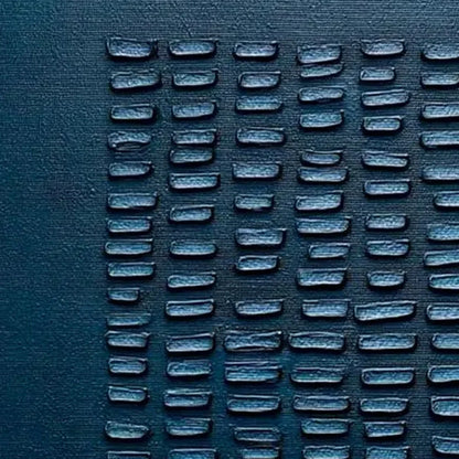 MIDNIGHT CODE: Textured Minimalist Geometric Abstract Oil Painting | black frame version on white wall