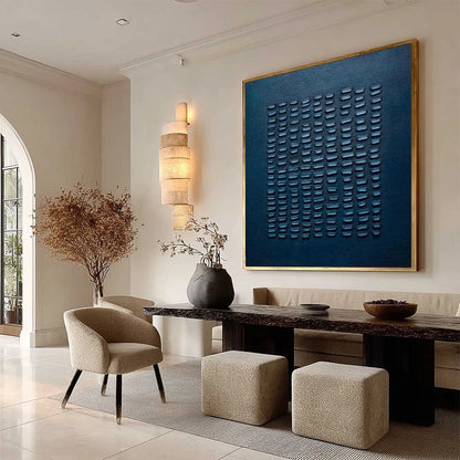 MIDNIGHT CODE: Textured Minimalist Geometric Abstract Oil Painting | Minimalist mood, soft natural light studio shot