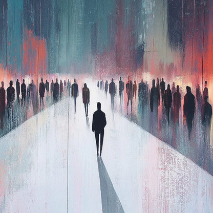 MIDNIGHT CROSSING: Minimalist Urban Cityscape Oil Painting | black frame version on white wall