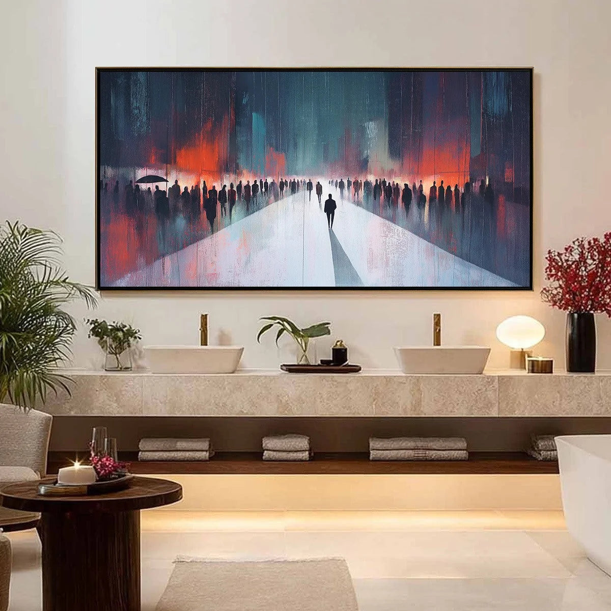 MIDNIGHT CROSSING: Minimalist Urban Cityscape Oil Painting | Minimalist mood, soft natural light studio shot