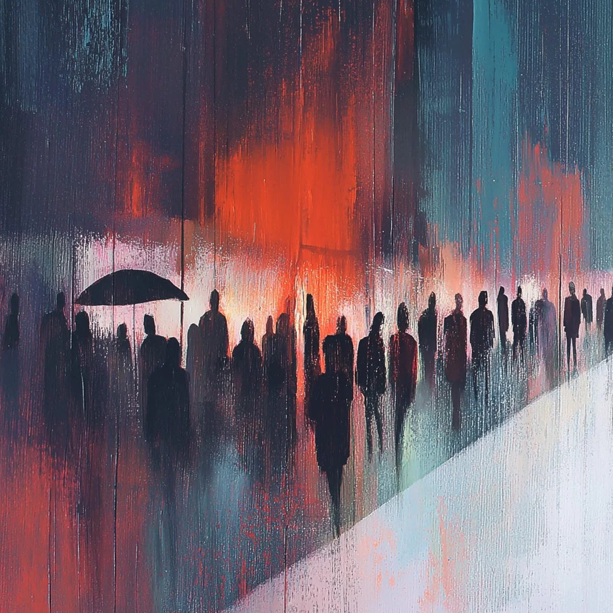 MIDNIGHT CROSSING: Minimalist Urban Cityscape Oil Painting | multi-color palette, original oil on stretched canvas art
